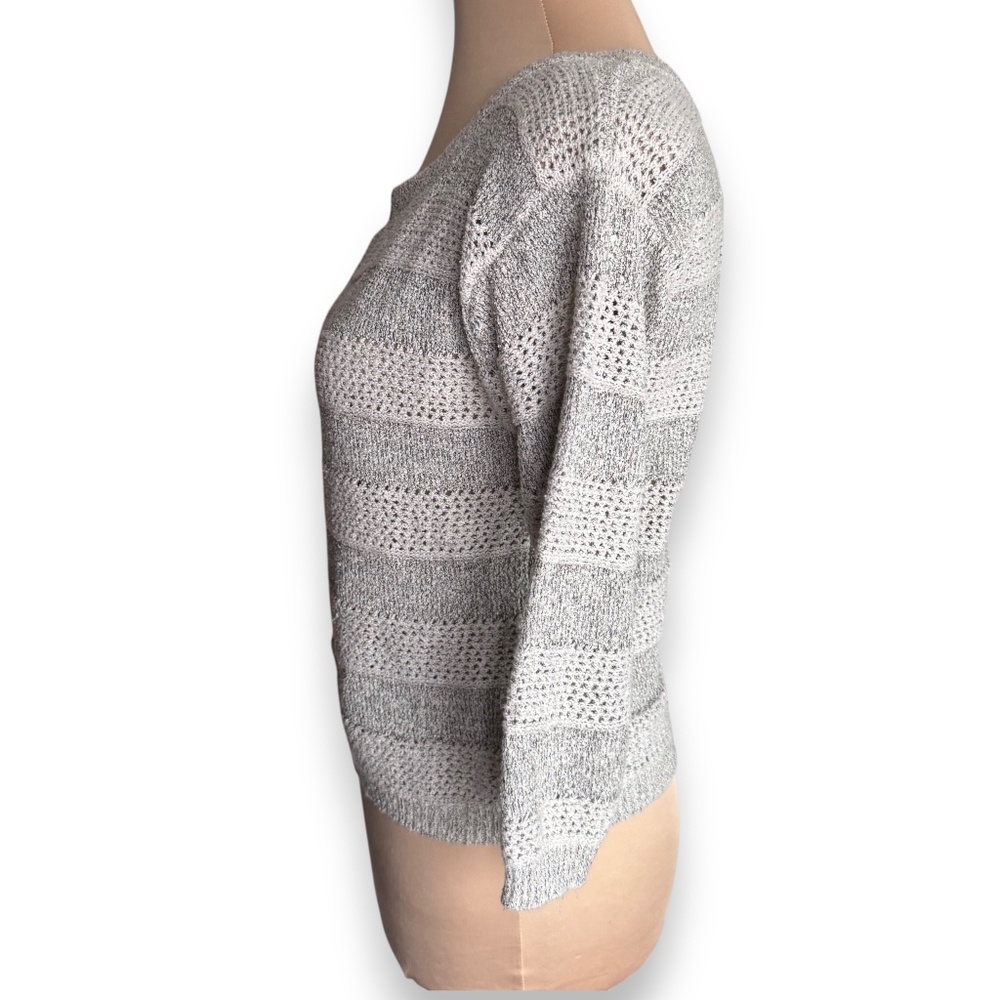 I LOVE H81 FOREVER 21 gray open knit sweater lightweight striped pullover - Picture 4 of 9